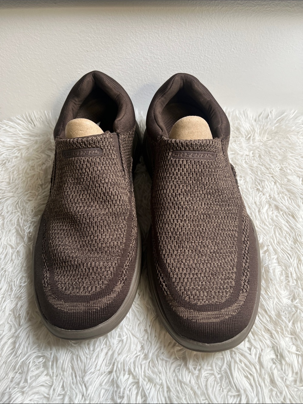 Skechers Men's Dark Brown Knit Slip-On Casual Loafers
